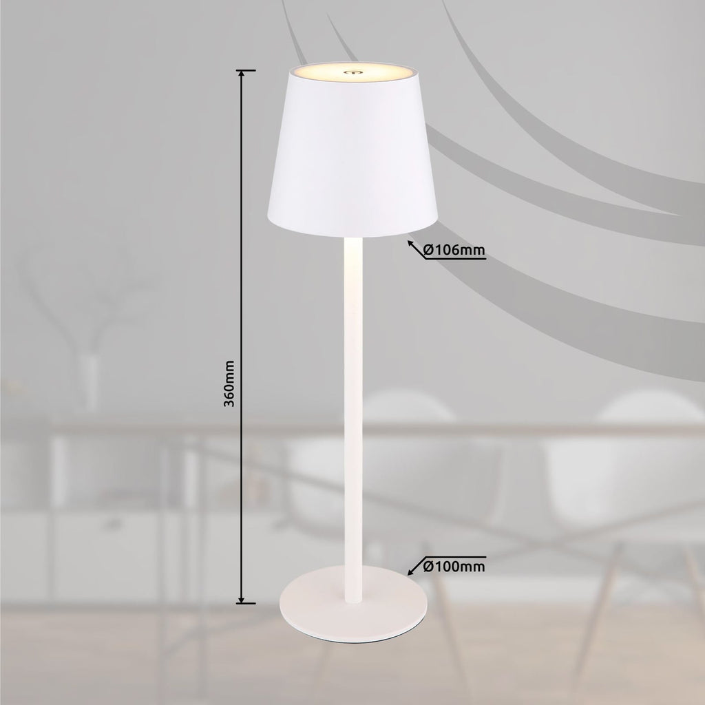 LED oppladbar bordlampe Vannie hvit dimbar H36 cm IP44 montert på bord