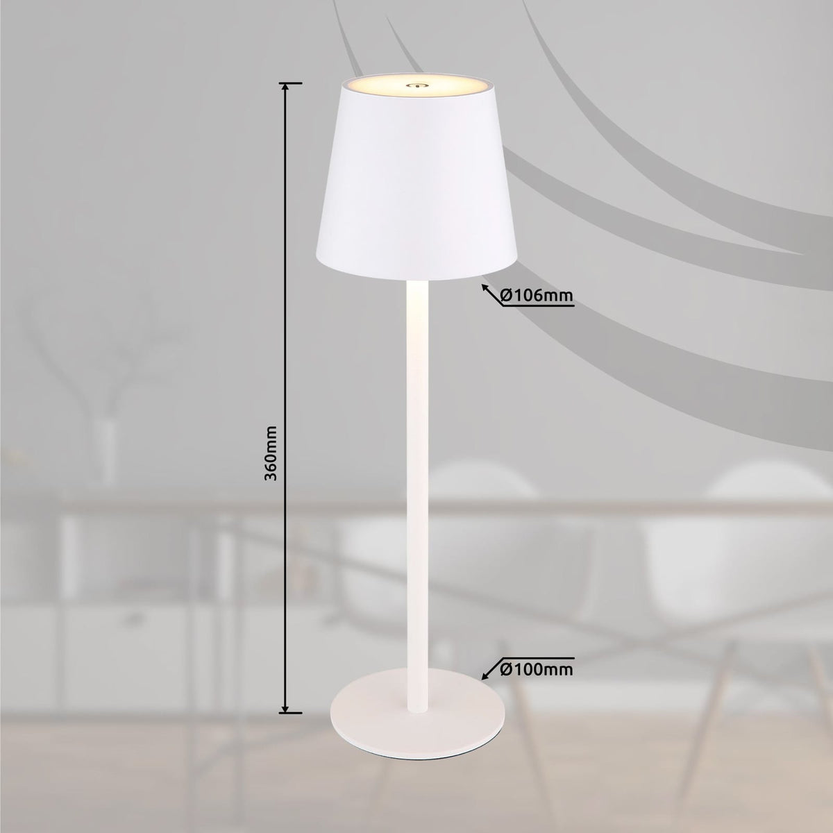 LED oppladbar bordlampe Vannie hvit dimbar H36 cm IP44 montert på bord