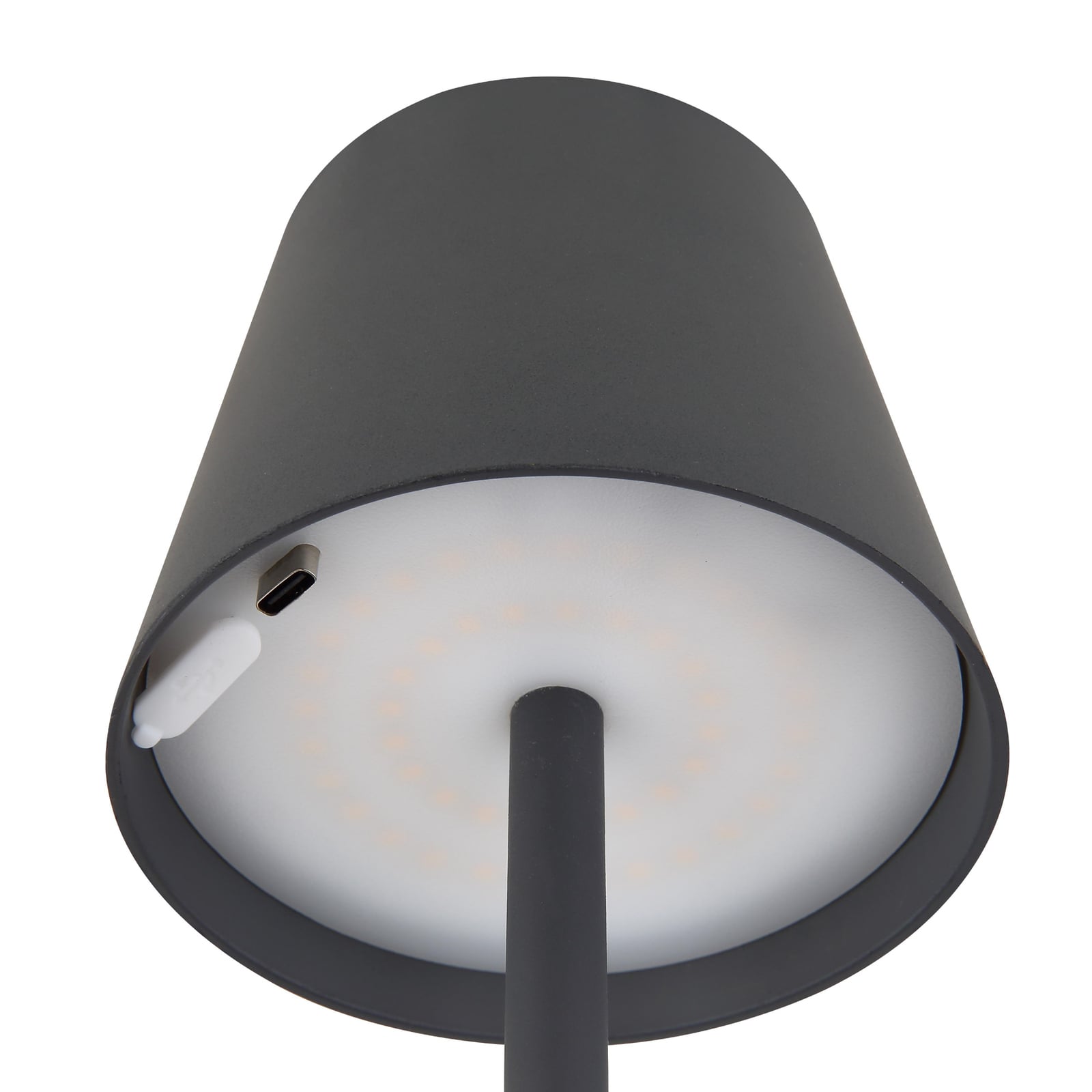 Nærbilde av touch-dimmer på LED oppladbar bordlampe Vannie