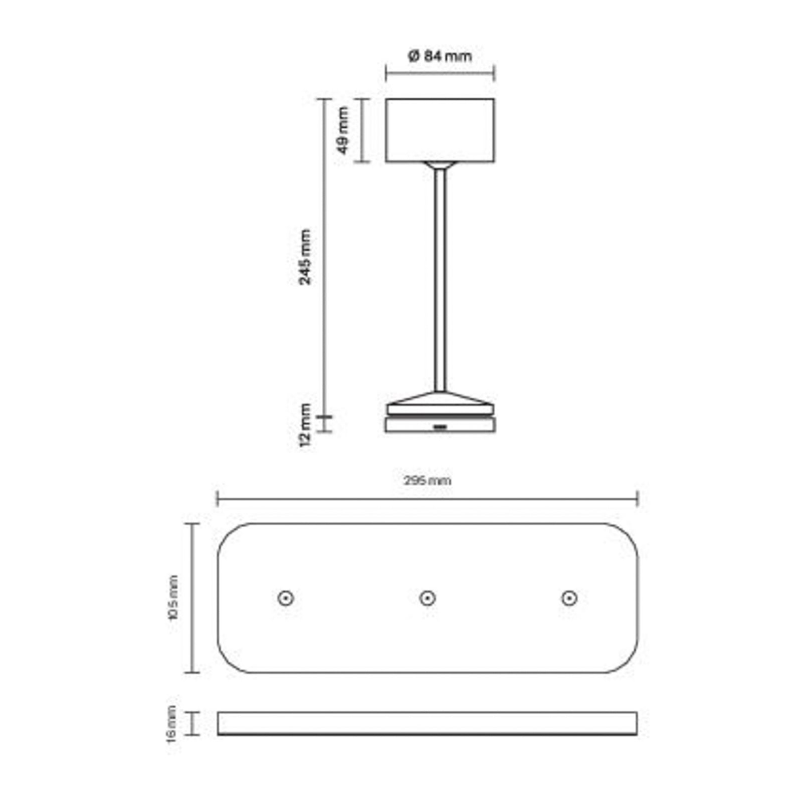 LED oppladbar bordlampe Veluna beige 3-pk CCT IP44 nærbilde aluminiumskonstruksjon