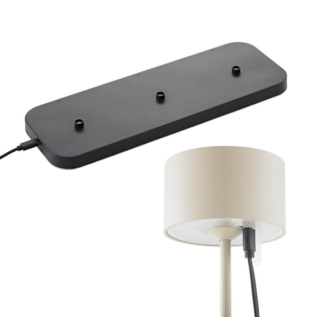 LED oppladbar bordlampe Veluna beige 3-pk CCT IP44 ladestasjon med lamper