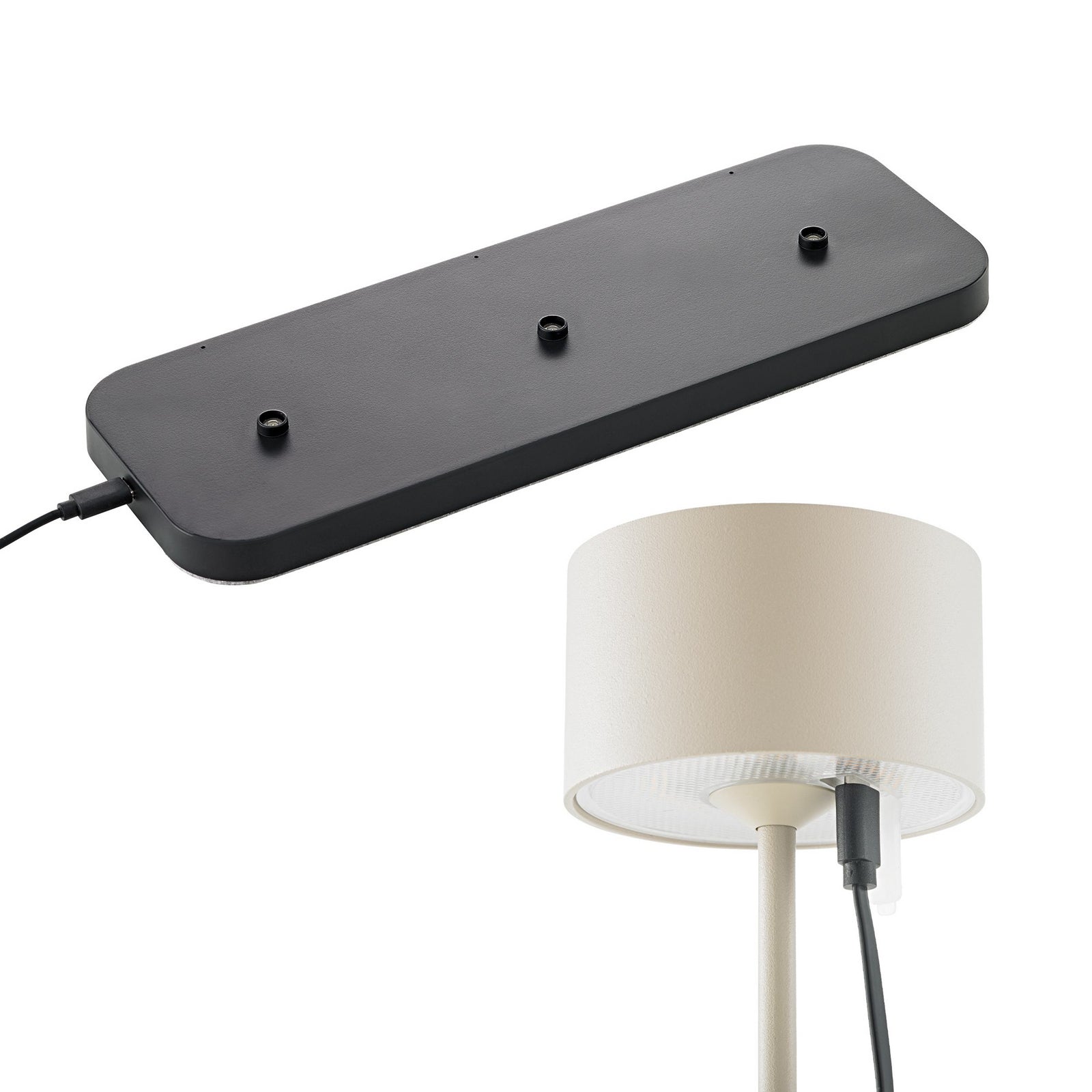 LED oppladbar bordlampe Veluna beige 3-pk CCT IP44 ladestasjon med lamper