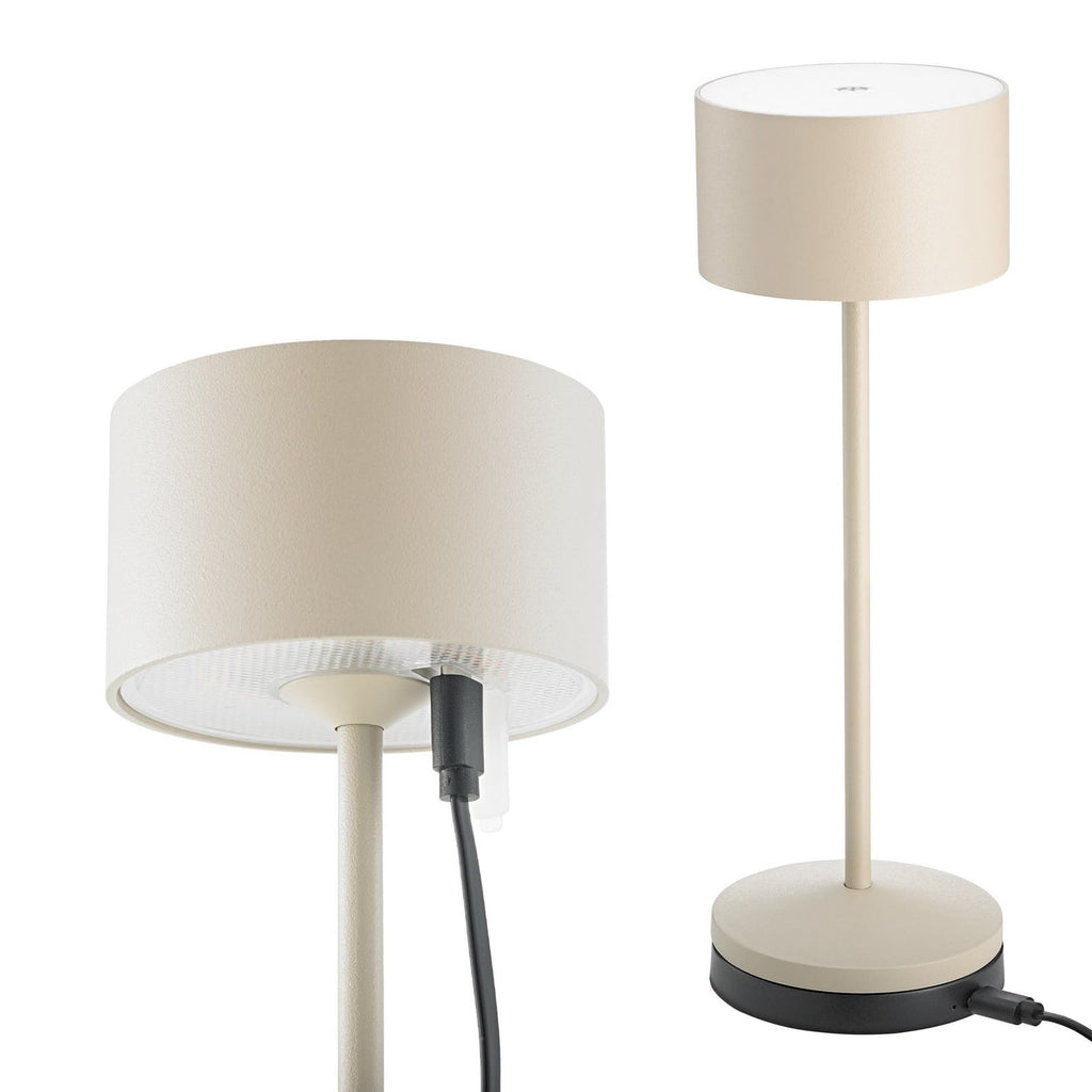 LED oppladbar bordlampe Veluna beige IP44 dimbar CCT USB-C ladeport