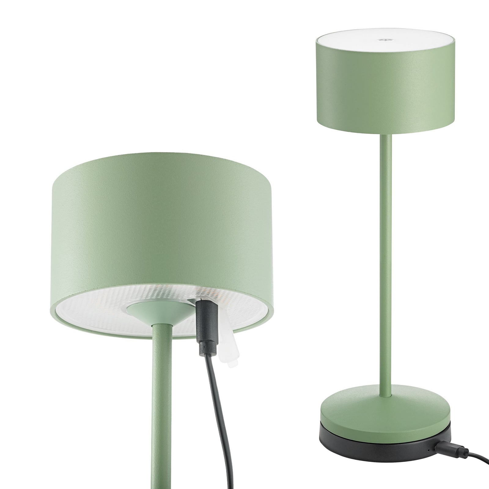LED oppladbar bordlampe Veluna grønn USB-C ladekabel