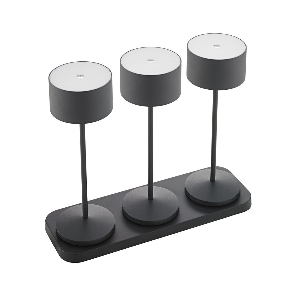 LED oppladbar bordlampe Veluna svart 3-pk dimbar IP44 ladestasjon