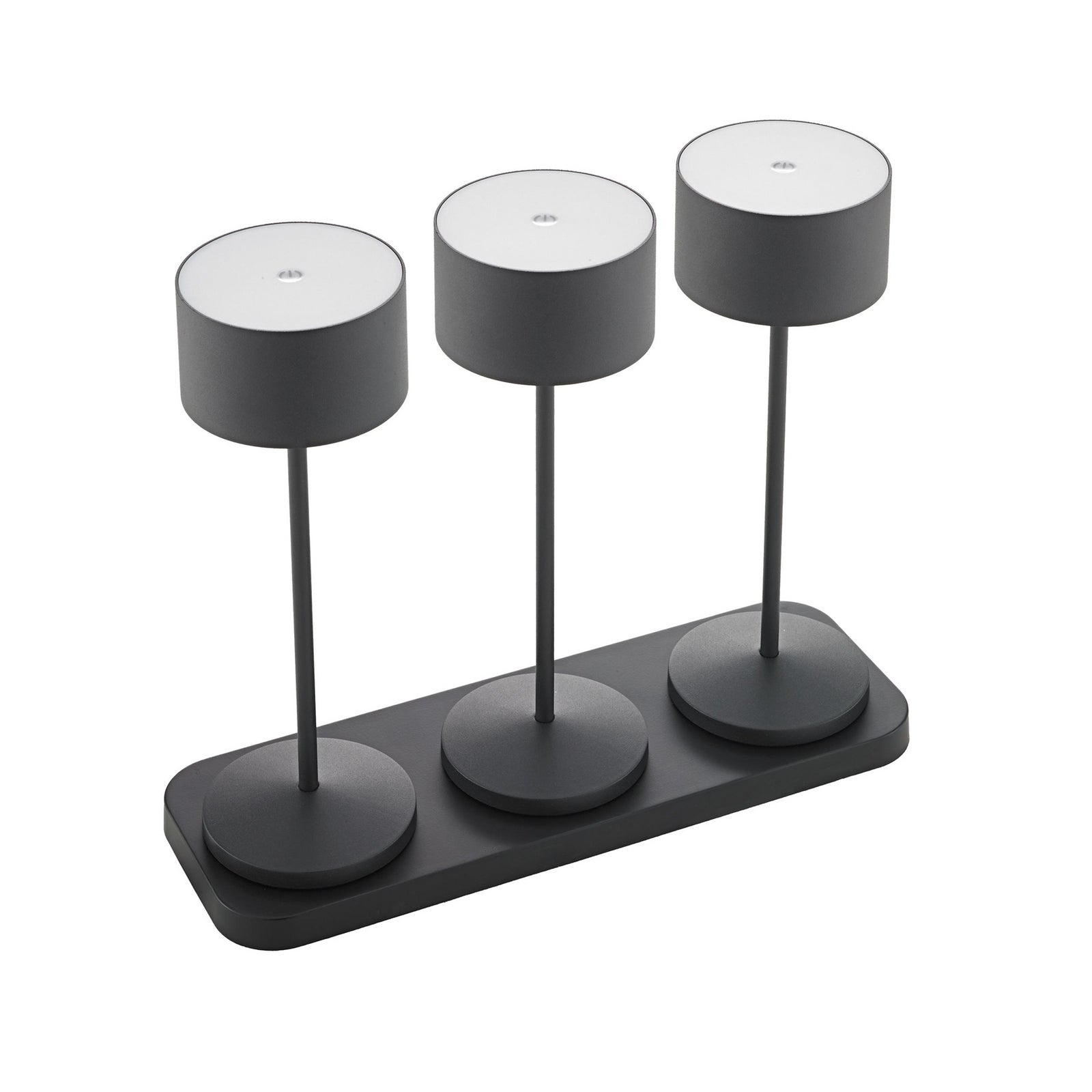 LED oppladbar bordlampe Veluna svart 3-pk dimbar IP44 ladestasjon