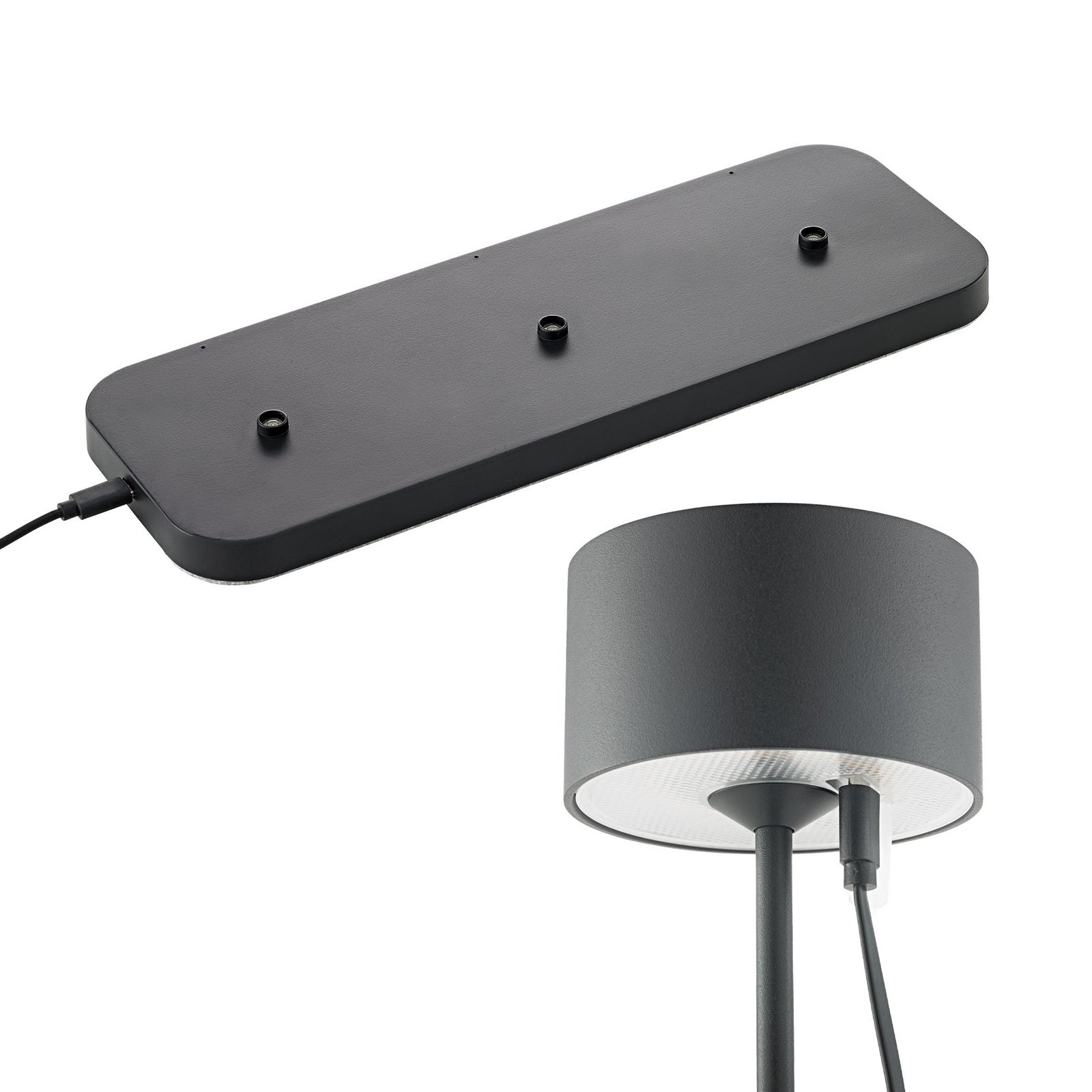 LED oppladbar bordlampe Veluna svart 3-pk dimbar IP44 i bruk