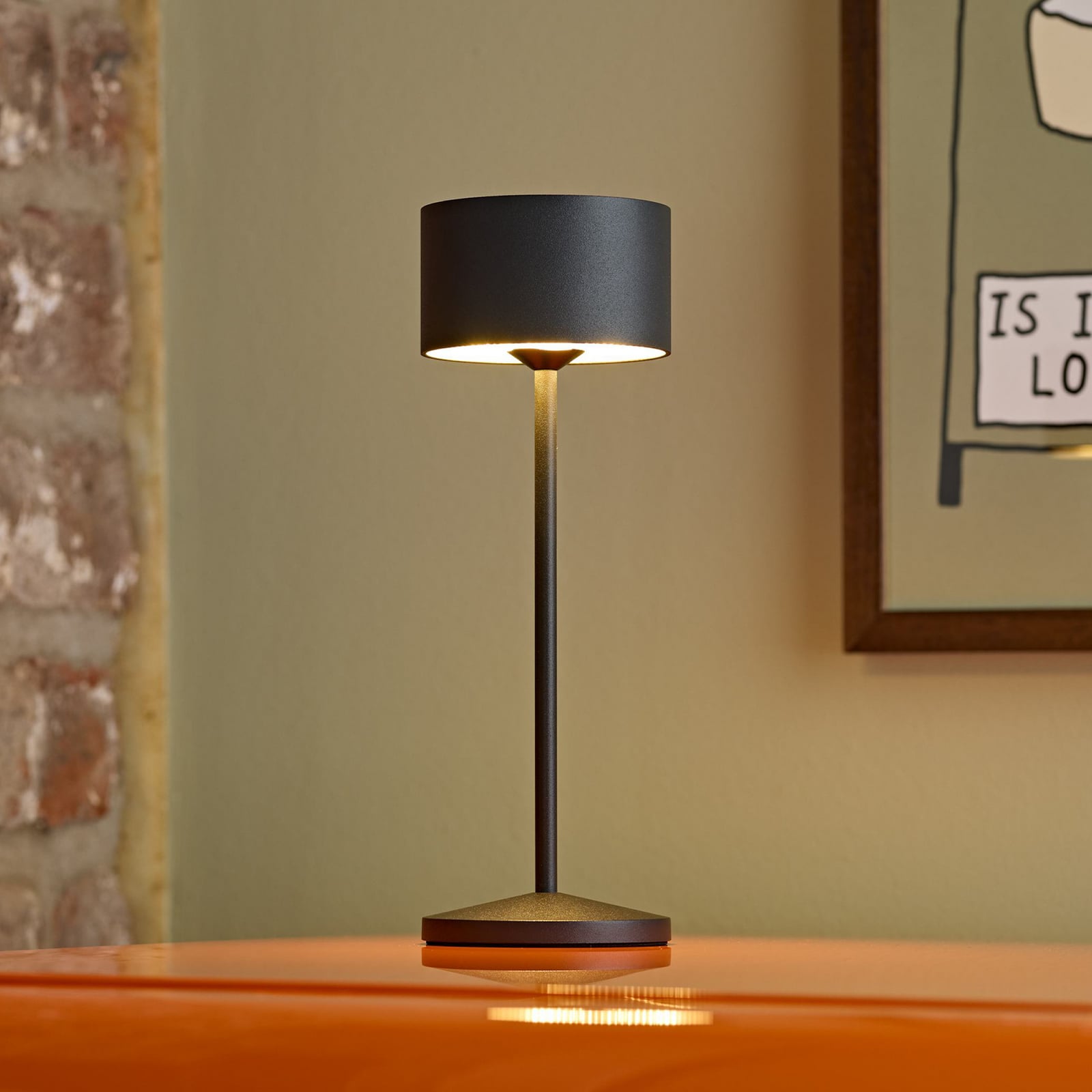 LED oppladbar bordlampe Veluna svart aluminium forfra