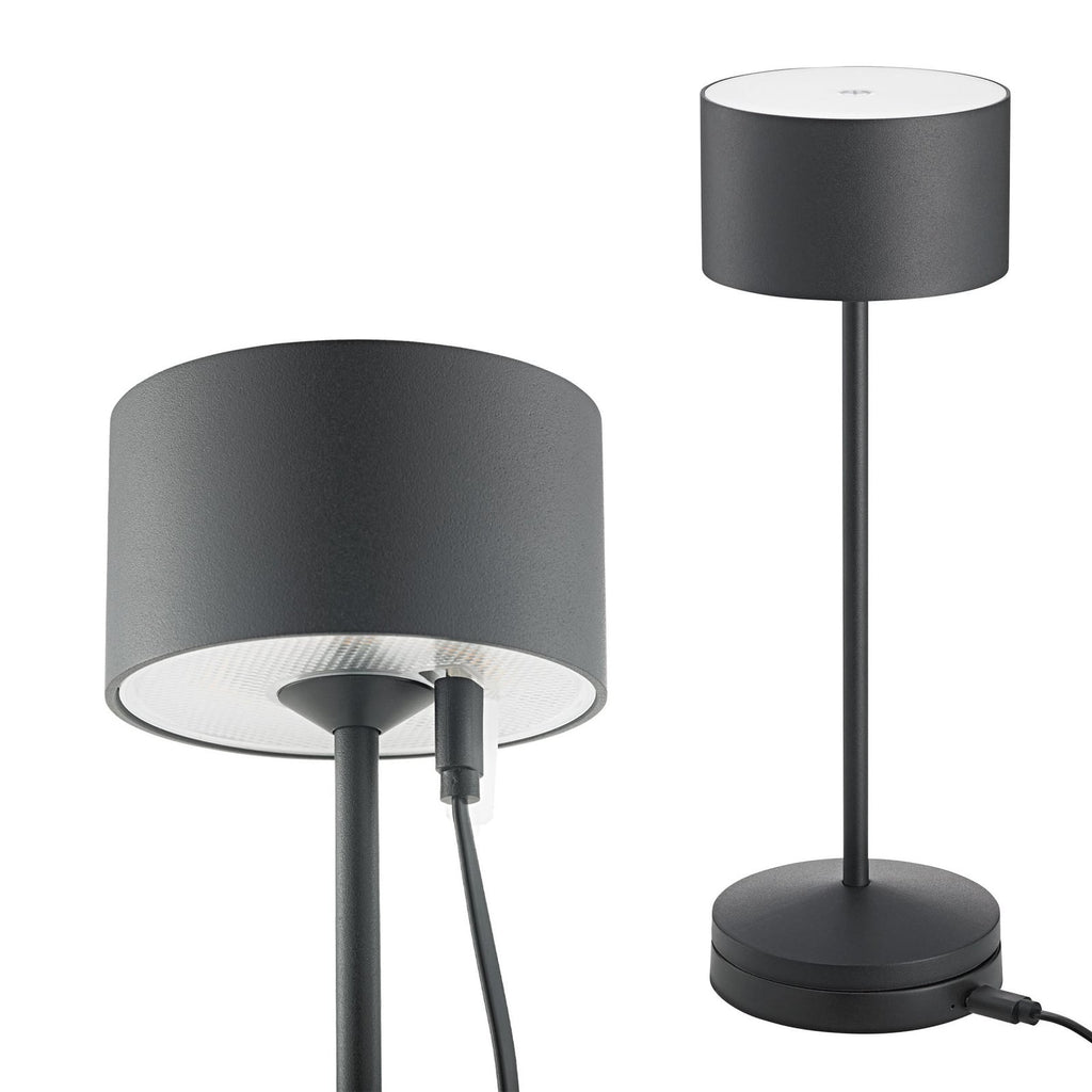 LED oppladbar bordlampe Veluna svart aluminium USB-C ladekabel
