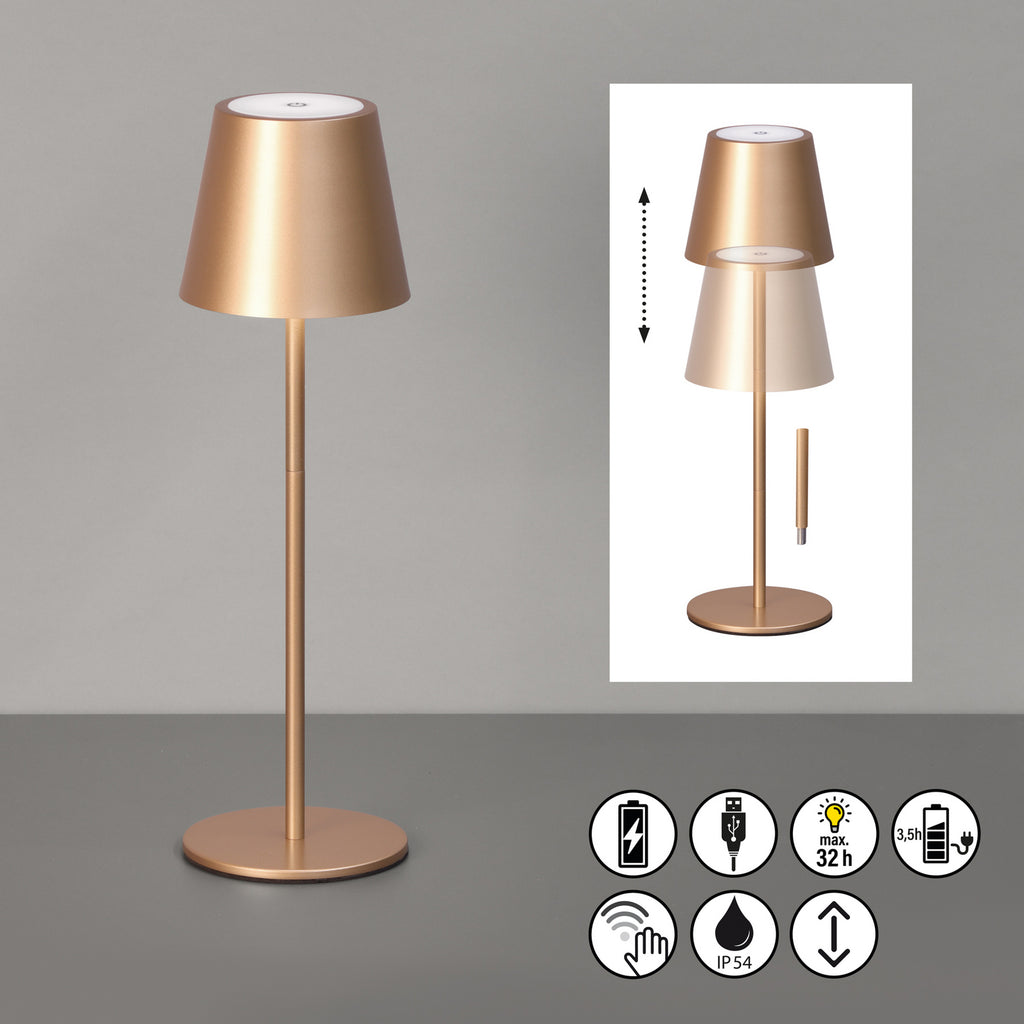 LED oppladbar bordlampe Viletto brun montert utendørs
