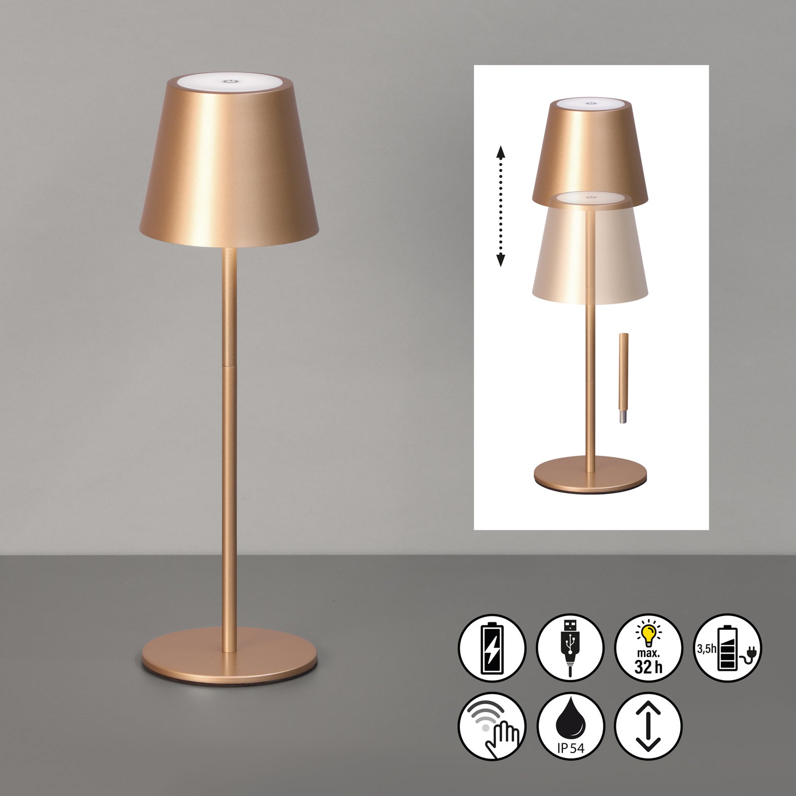 LED oppladbar bordlampe Viletto brun montert utendørs