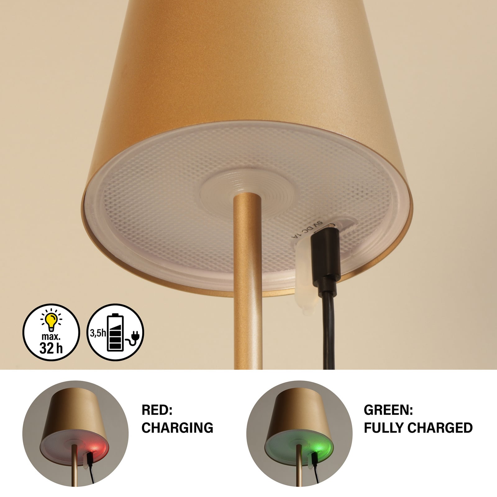 LED oppladbar bordlampe Viletto brun på bord