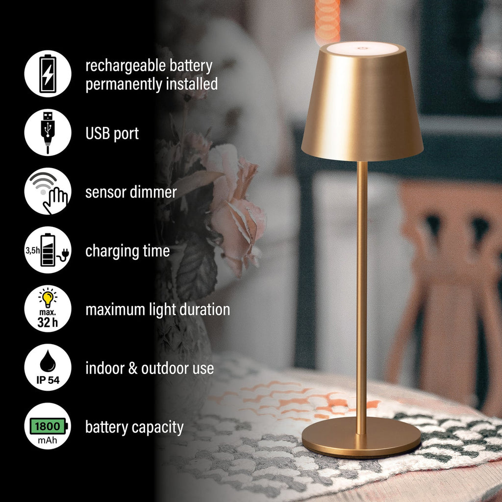 LED oppladbar bordlampe Viletto brun USB-ladekabel