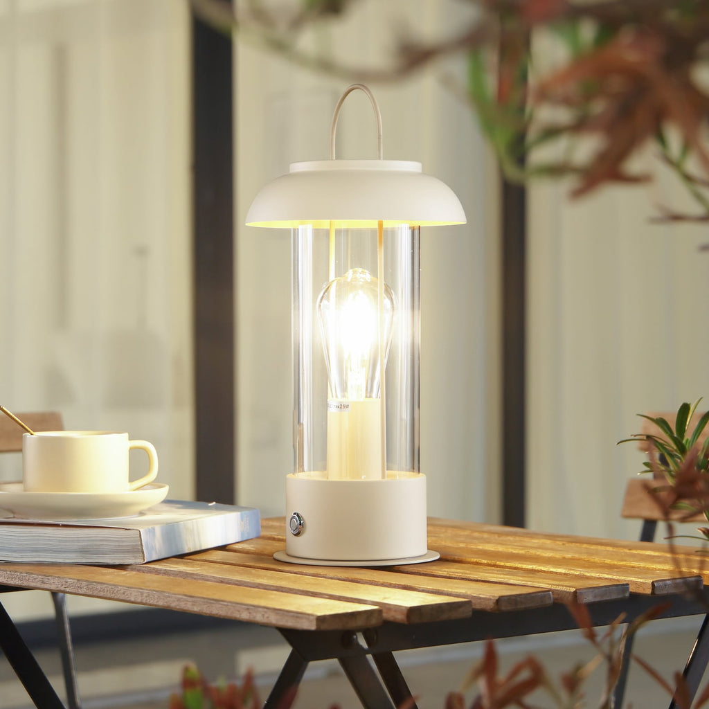LED oppladbar bordlampe Yvette apricot glass IP44 dimbar forfra