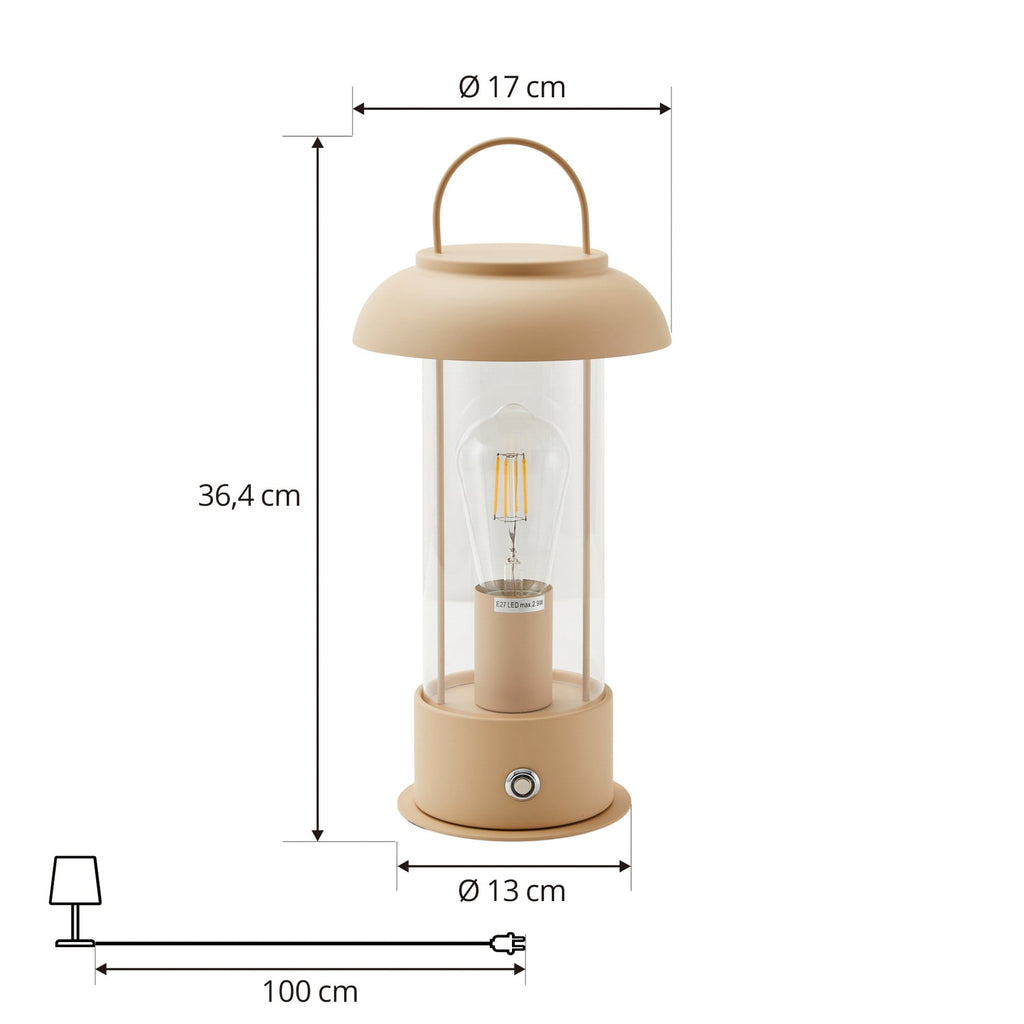 LED oppladbar bordlampe Yvette apricot glass IP44 dimbar montert på bord