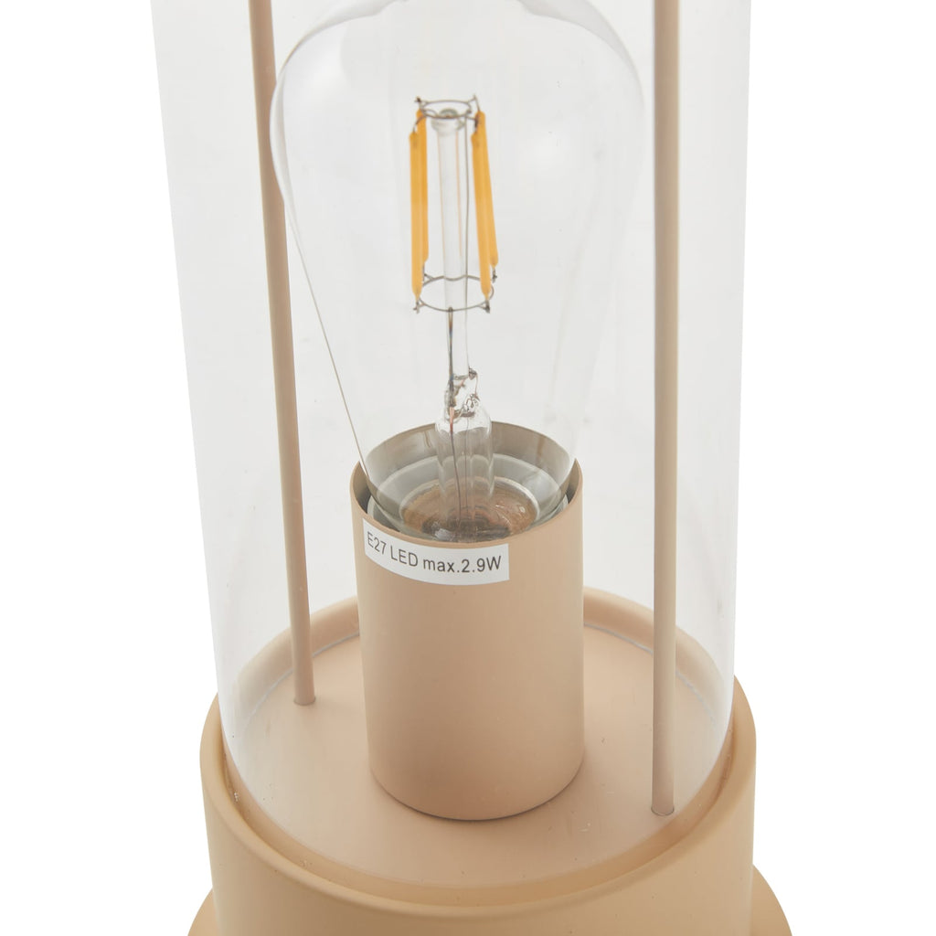 Nærbilde av touch-dimmer på LED oppladbar bordlampe Yvette apricot glass IP44 dimbar