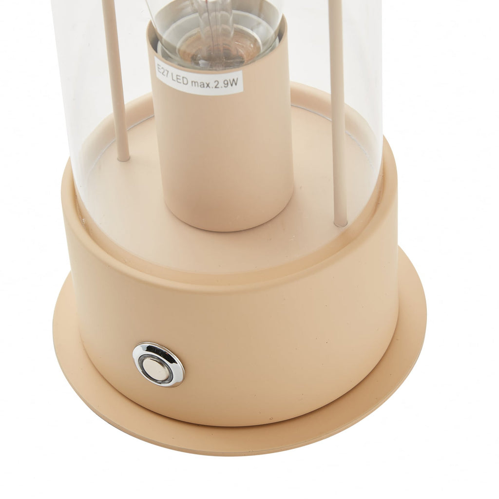 LED oppladbar bordlampe Yvette apricot glass IP44 dimbar sideprofil