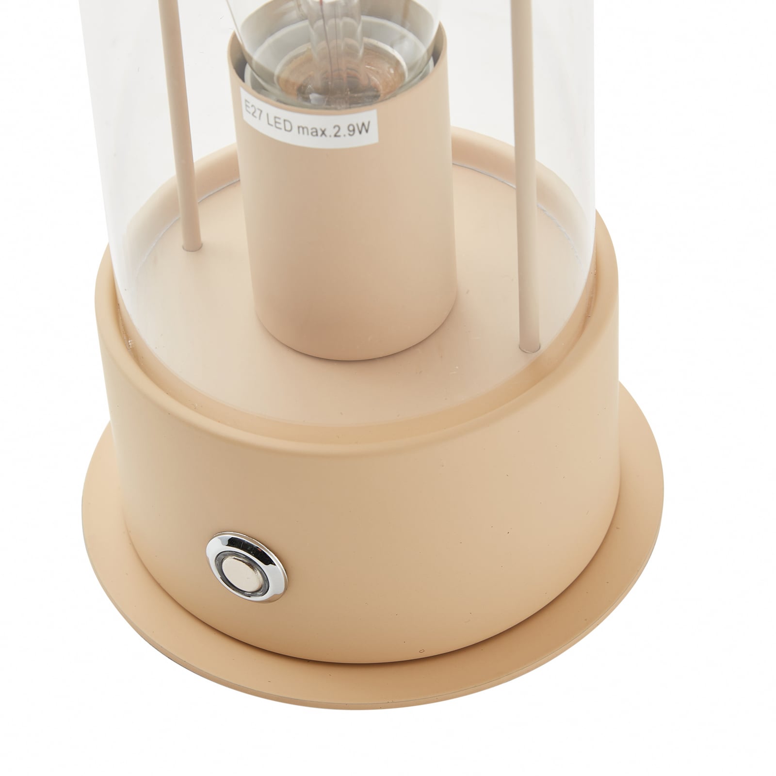 LED oppladbar bordlampe Yvette apricot glass IP44 dimbar sideprofil