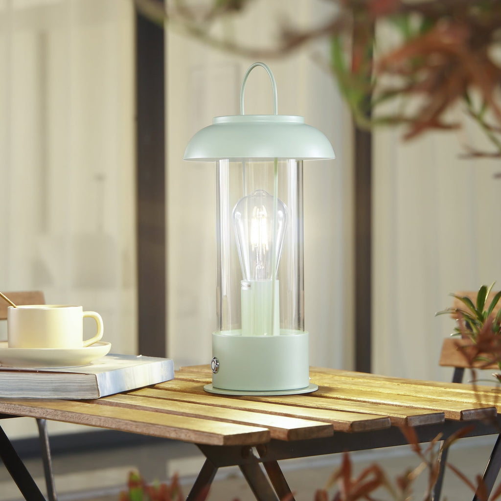 LED oppladbar bordlampe Yvette glass grønn IP44 dimbar forfra