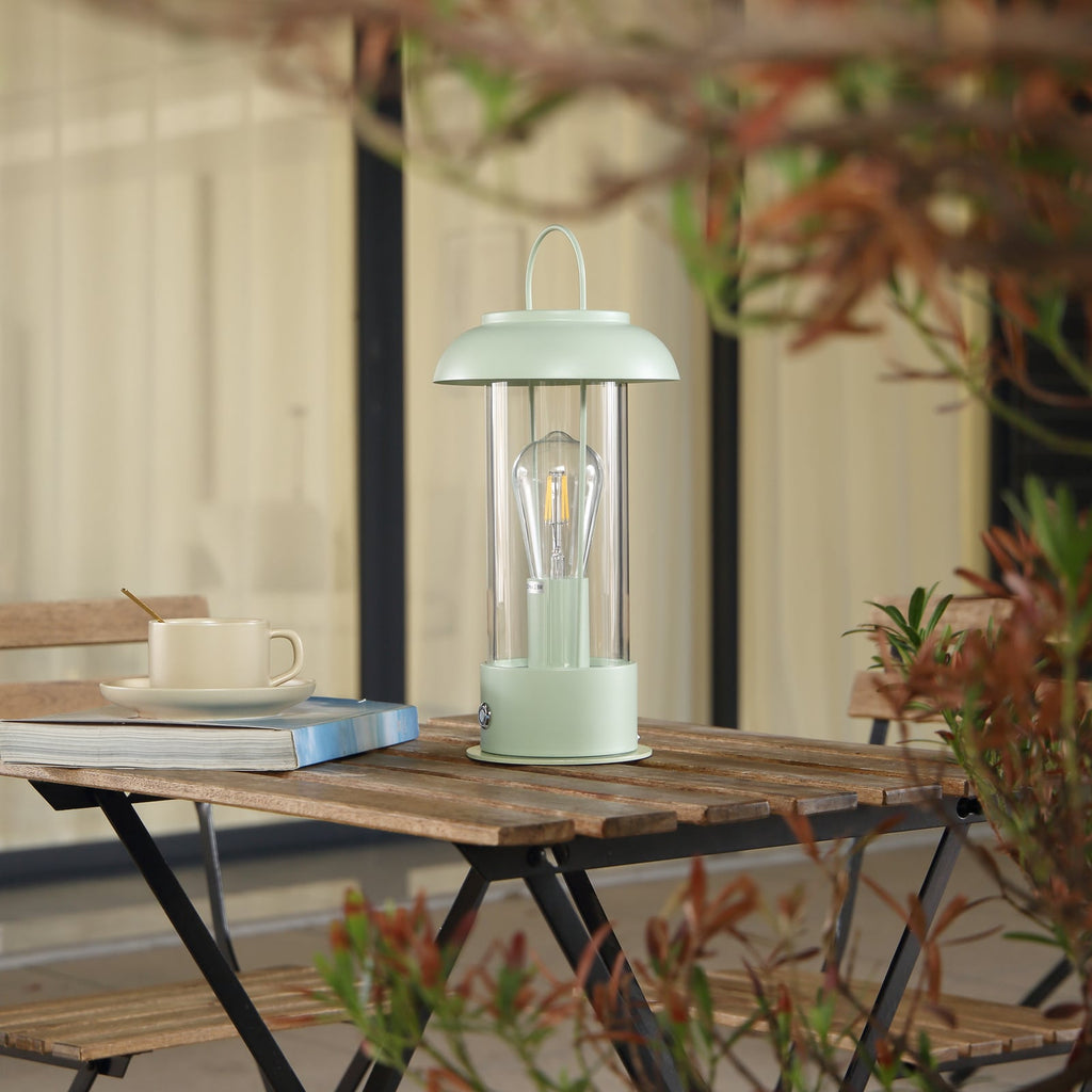 LED oppladbar bordlampe Yvette glass grønn IP44 dimbar detalj