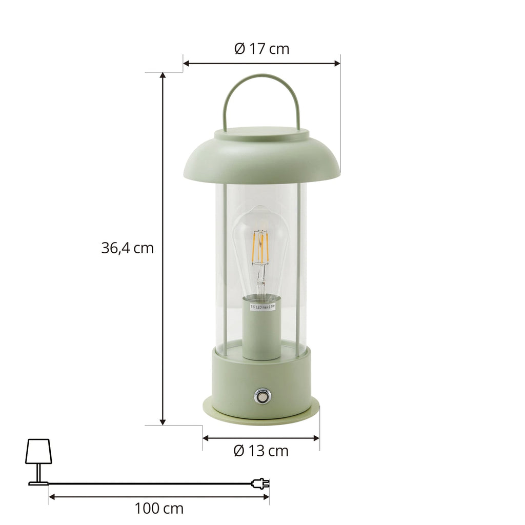 LED oppladbar bordlampe Yvette glass grønn IP44 dimbar nærbilde