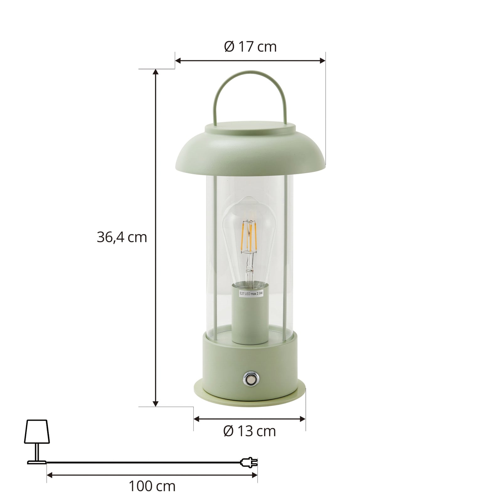 LED oppladbar bordlampe Yvette glass grønn IP44 dimbar nærbilde