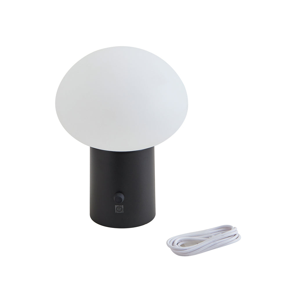 LED oppladbar bordlampe Zelie dimbar svart aluminium IP44 med batteri