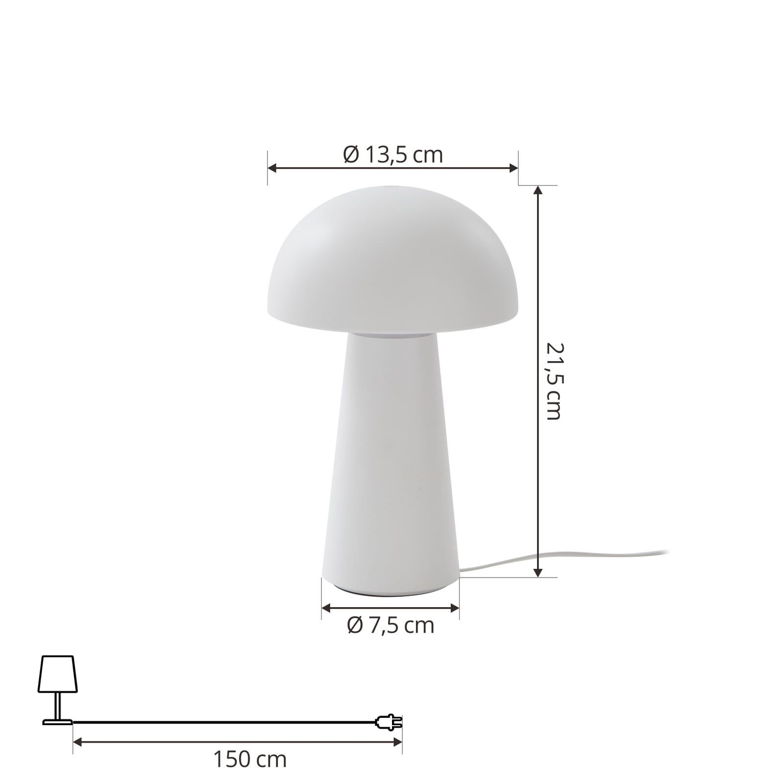 LED oppladbar bordlampe Zyre hvit IP44 berøringsdimmer detalj av berøringsdimmer