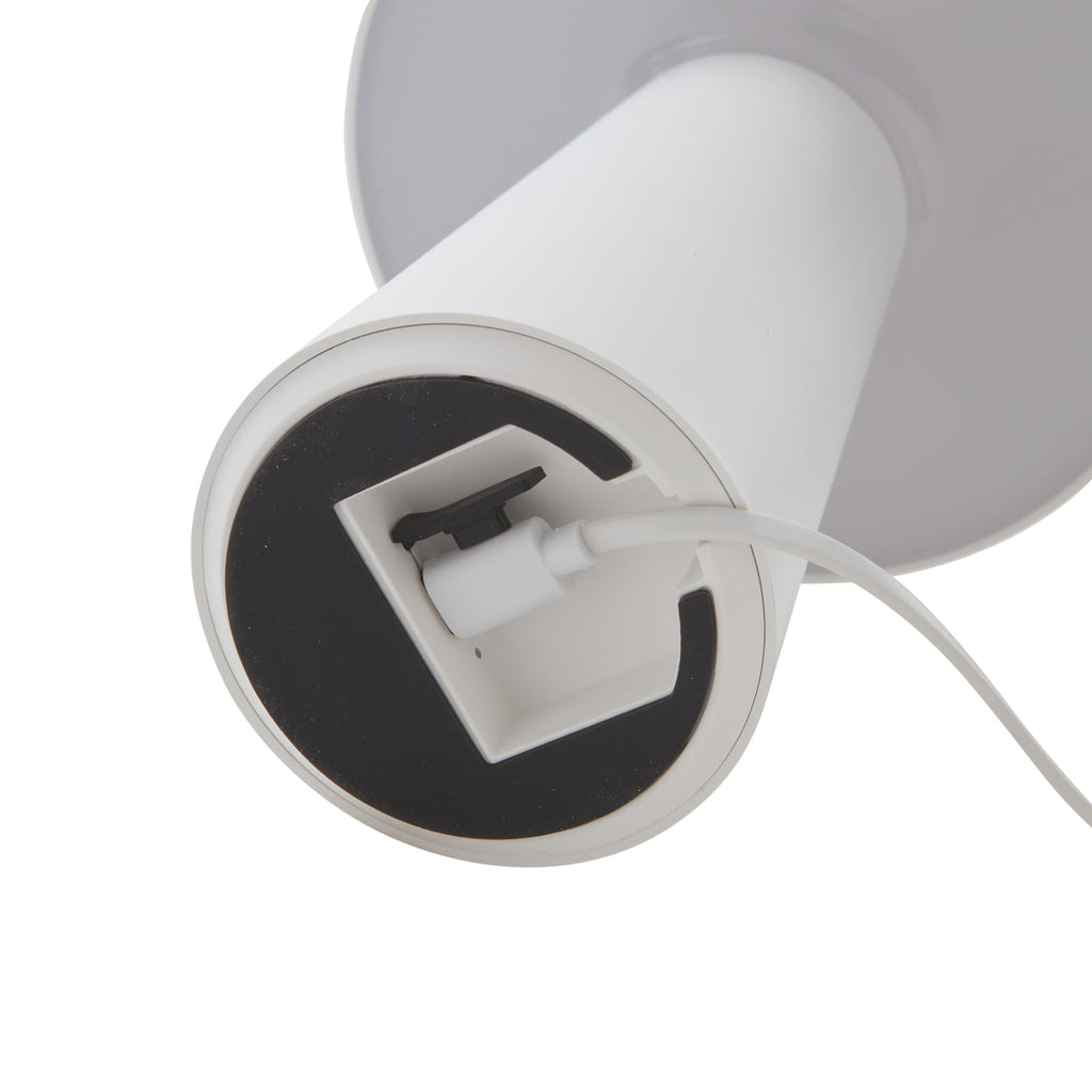 LED oppladbar bordlampe Zyre hvit IP44 berøringsdimmer på overbygget terrasse