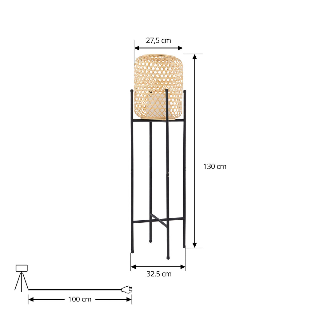 LED oppladbar gulvlampe Adebi dimbar bambus Ø32,5 cm IP44 nærbilde av touch-dimmer