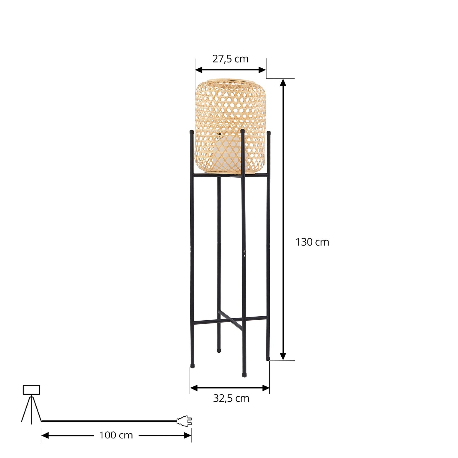 LED oppladbar gulvlampe Adebi dimbar bambus Ø32,5 cm IP44 nærbilde av touch-dimmer
