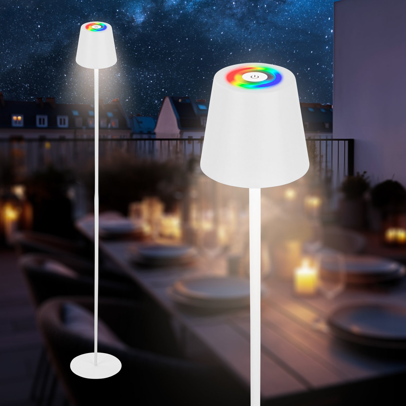 LED oppladbar gulvlampe Coloris hvit dimbar RGB IP44 Briloner nærbilde av lampefot