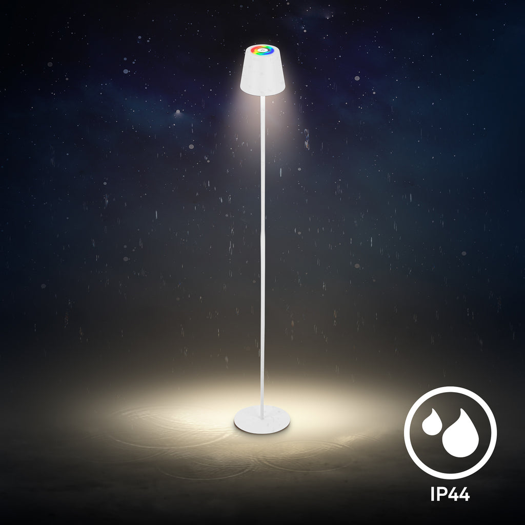 LED oppladbar gulvlampe Coloris hvit dimbar RGB IP44 Briloner med USB-ladekabel