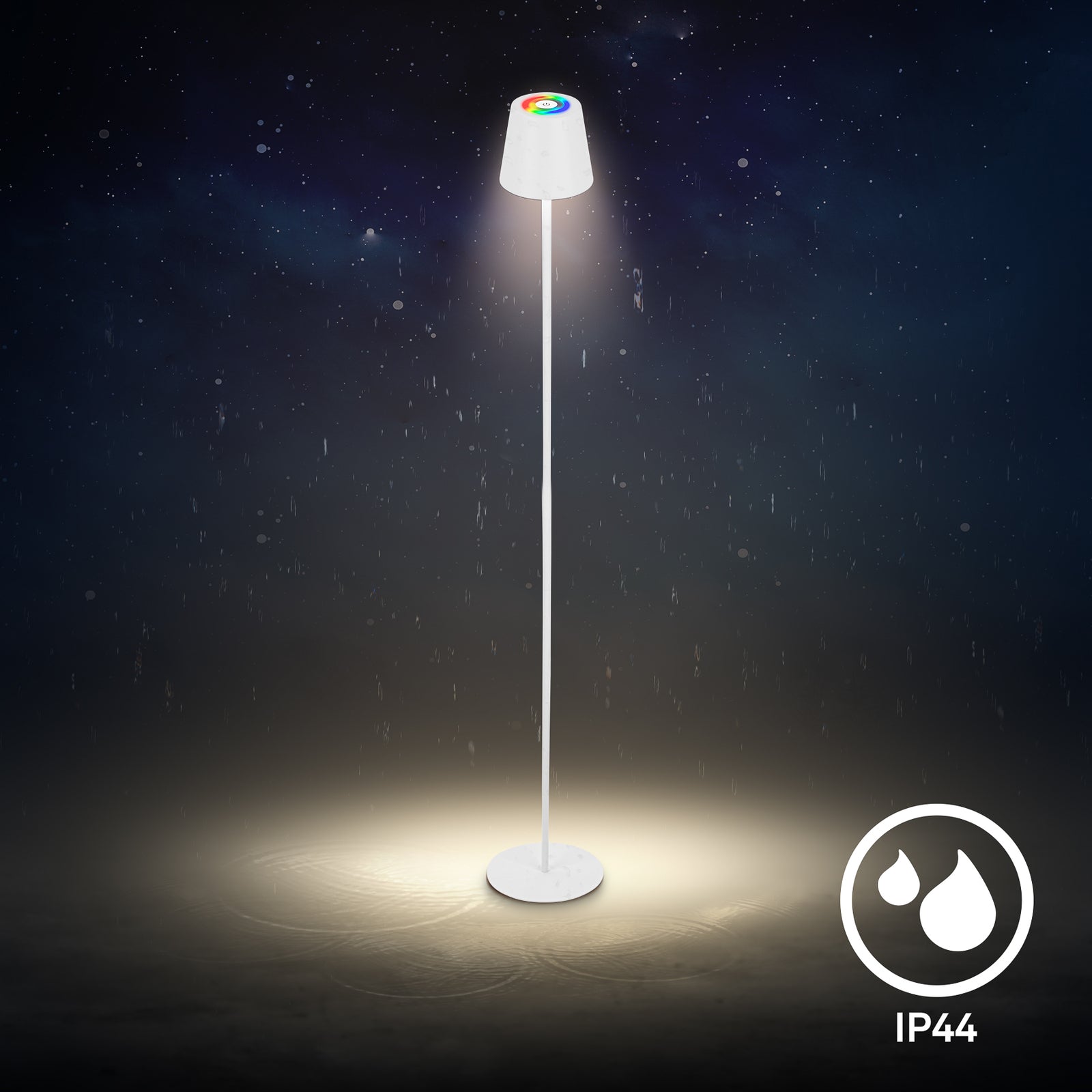 LED oppladbar gulvlampe Coloris hvit dimbar RGB IP44 Briloner med USB-ladekabel