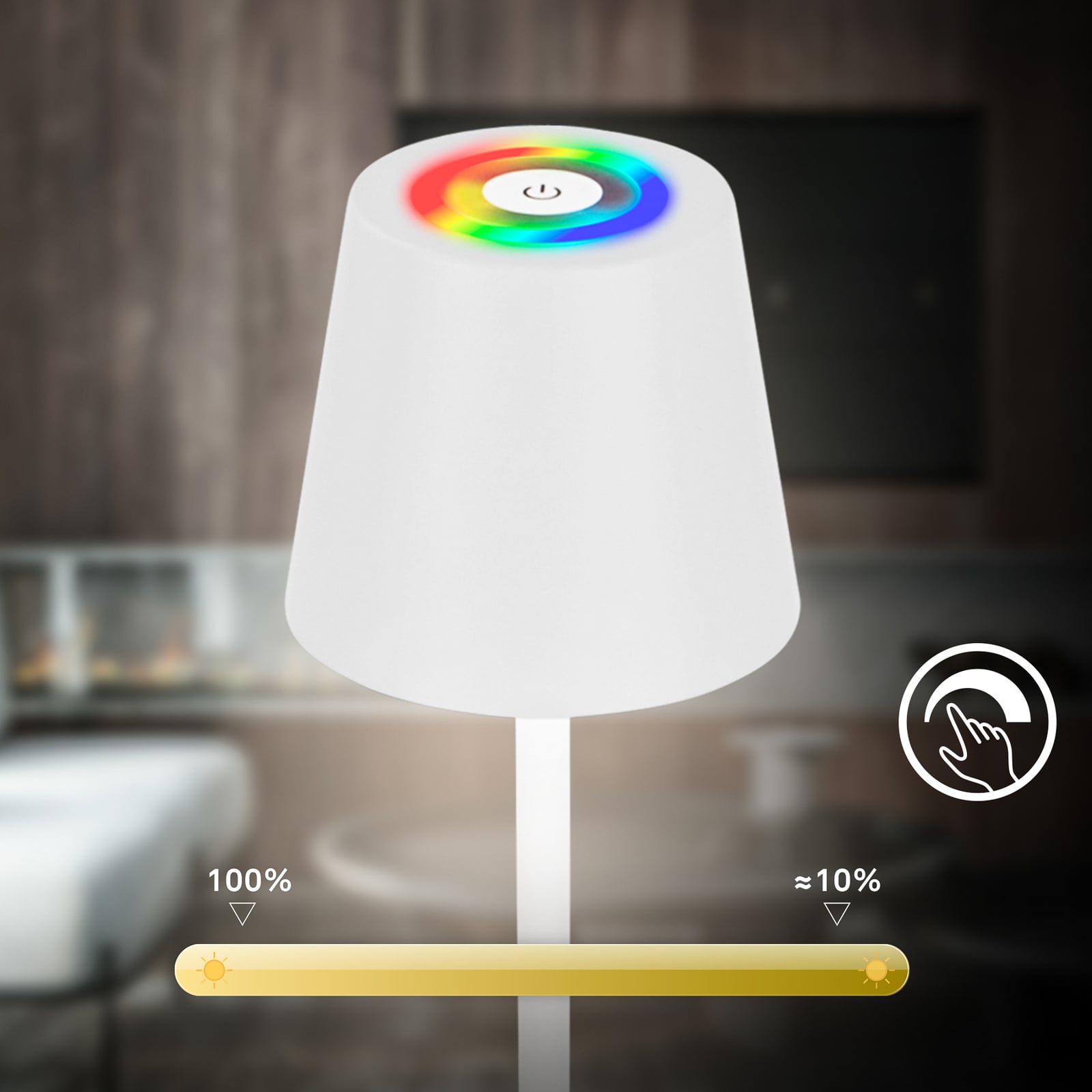 LED oppladbar gulvlampe Coloris hvit dimbar RGB IP44 Briloner lyser i RGB-farger