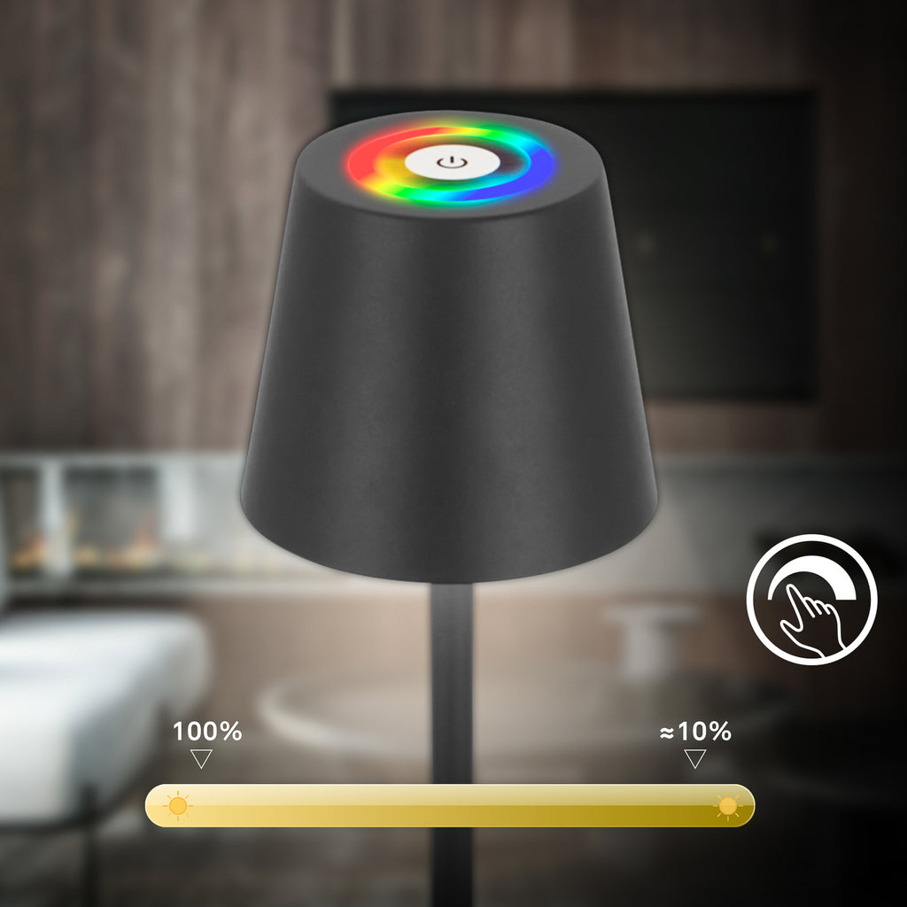 LED oppladbar gulvlampe Coloris svart dimbar RGB IP44 - Briloner touchdimmer