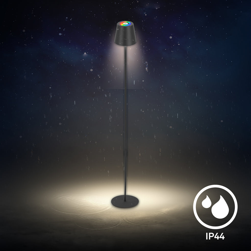 LED oppladbar gulvlampe Coloris svart dimbar RGB IP44 - Briloner lysstyrke