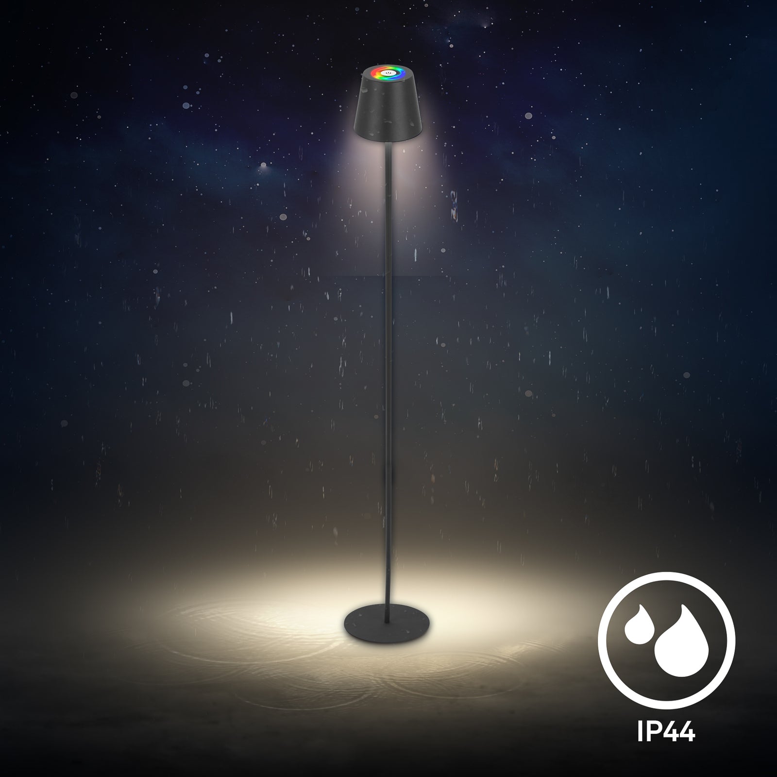LED oppladbar gulvlampe Coloris svart dimbar RGB IP44 - Briloner lysstyrke