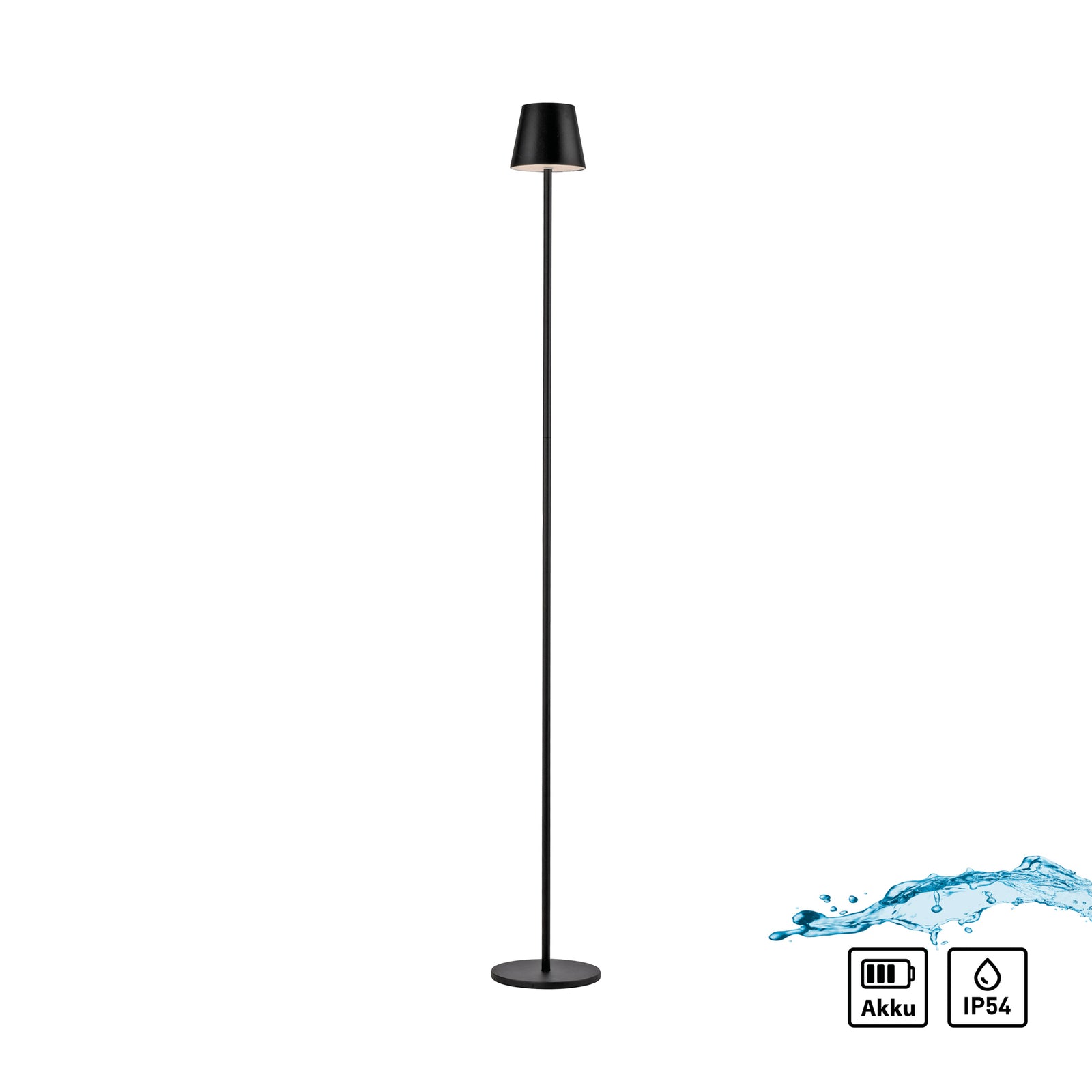 LED oppladbar gulvlampe Euria dimbar svart IP54 lys i bruk