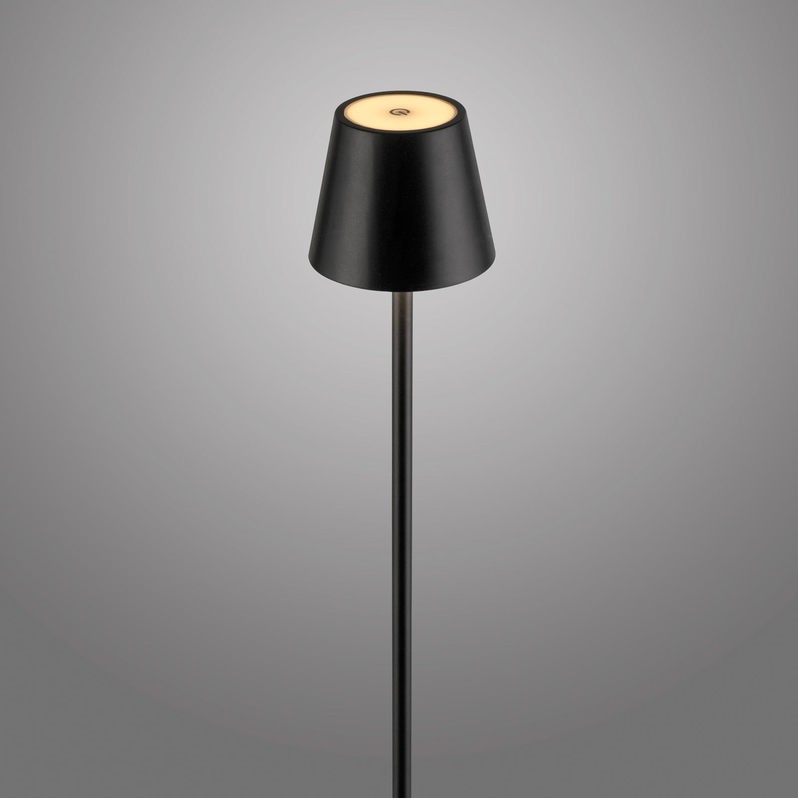 LED oppladbar gulvlampe Euria dimbar svart IP54 nærbilde av touchdimmer