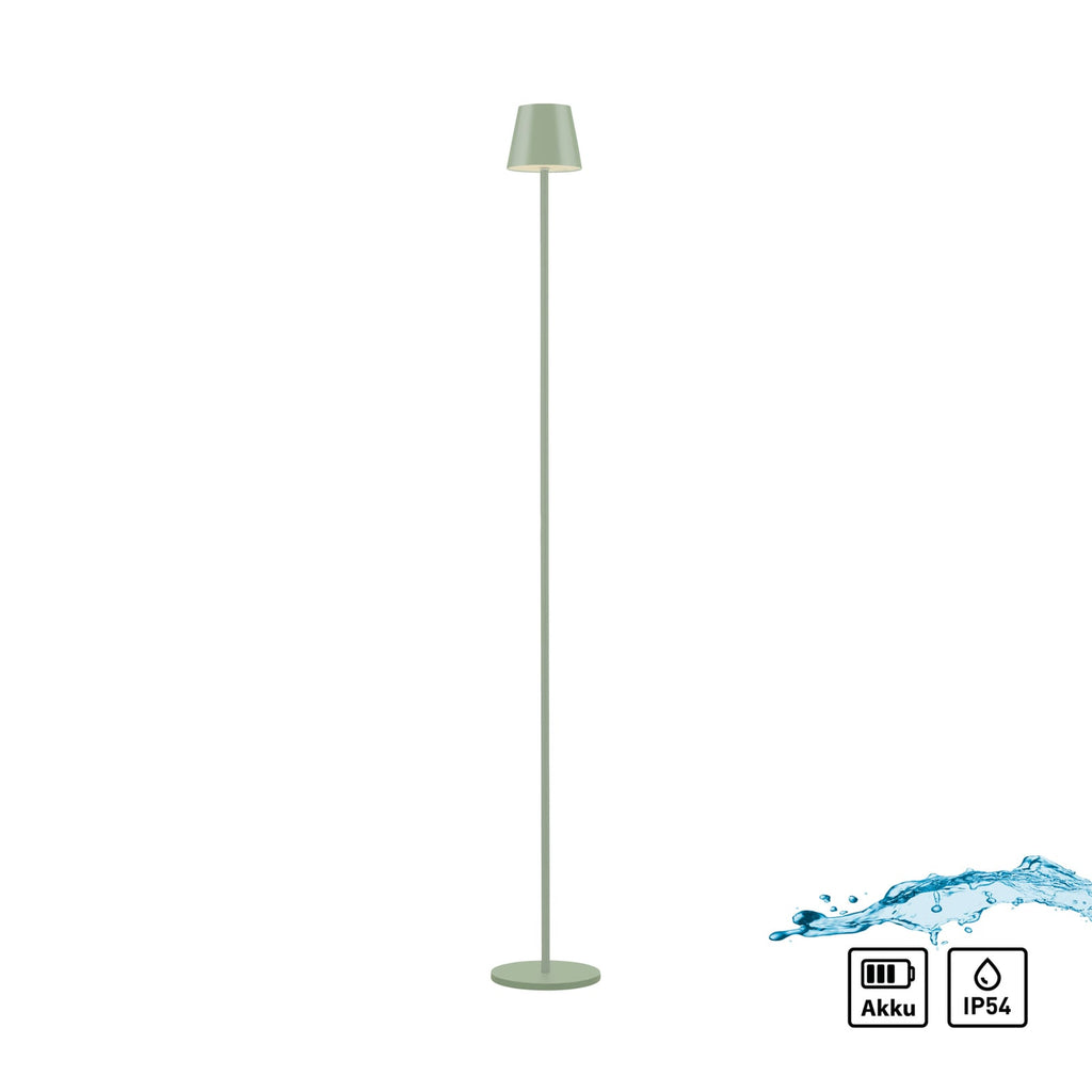 LED oppladbar gulvlampe Euria grønn IP54 dimbar detalj av lampeskjerm
