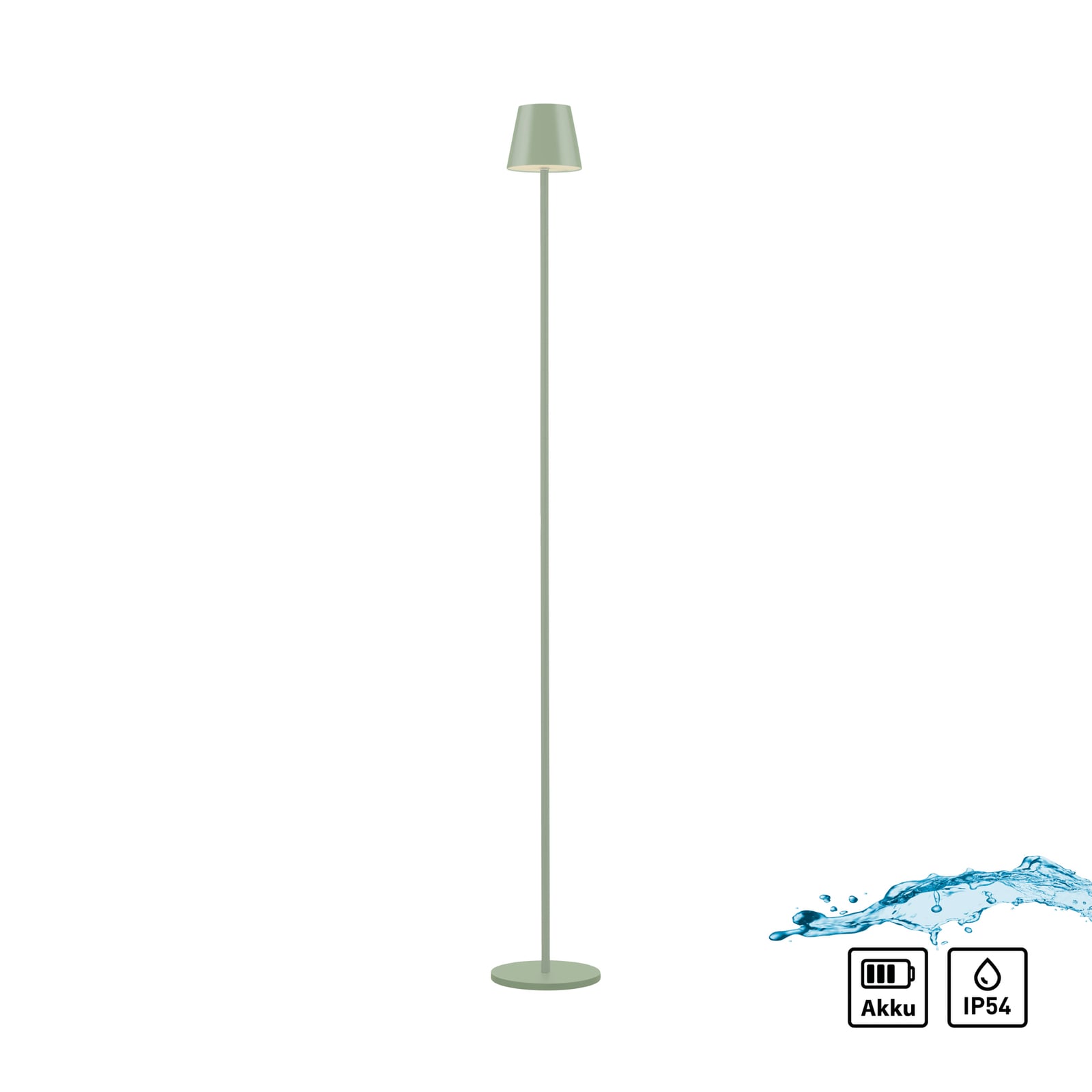 LED oppladbar gulvlampe Euria grønn IP54 dimbar detalj av lampeskjerm