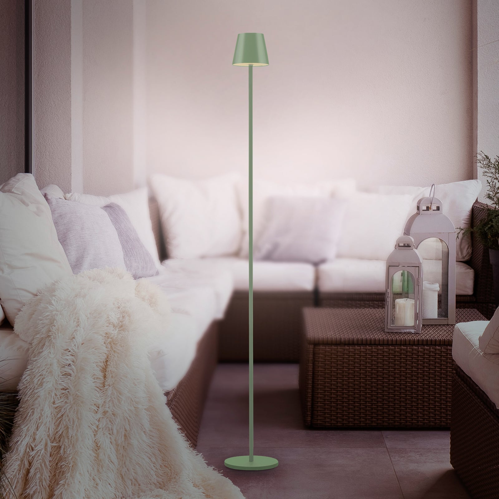 LED oppladbar gulvlampe Euria grønn IP54 dimbar forfra