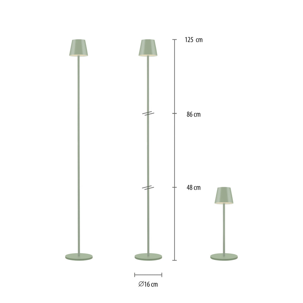 LED oppladbar gulvlampe Euria grønn IP54 dimbar montert i stue