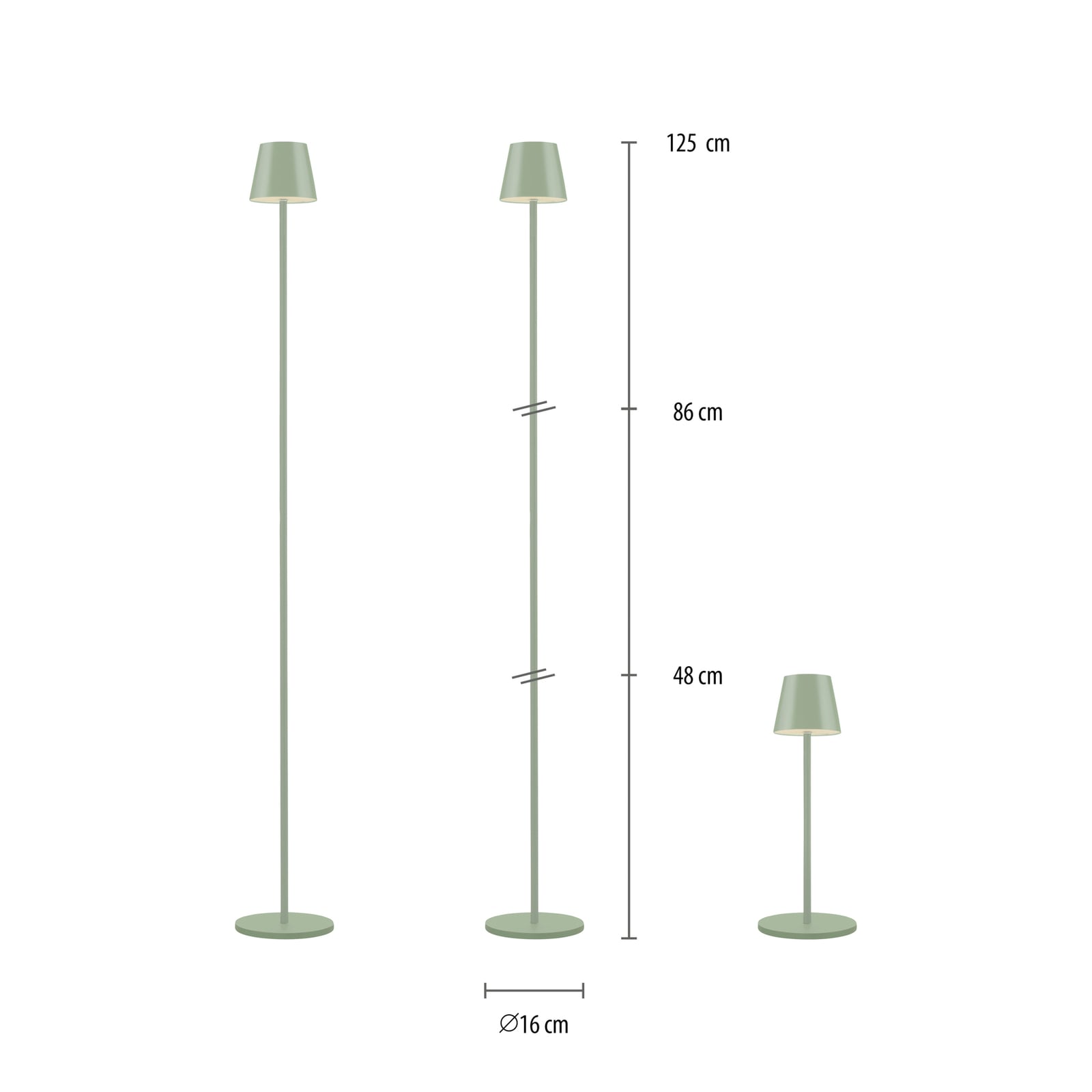 LED oppladbar gulvlampe Euria grønn IP54 dimbar montert i stue