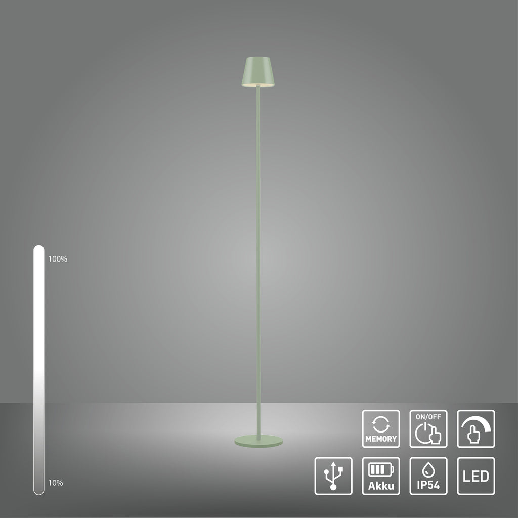 LED oppladbar gulvlampe Euria grønn IP54 dimbar med varmt hvitt lys