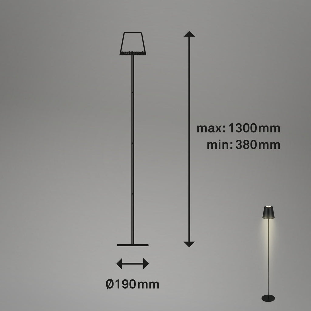 LED oppladbar gulvlampe Kiki høydejusterbar svart IP44 dimbar bakside