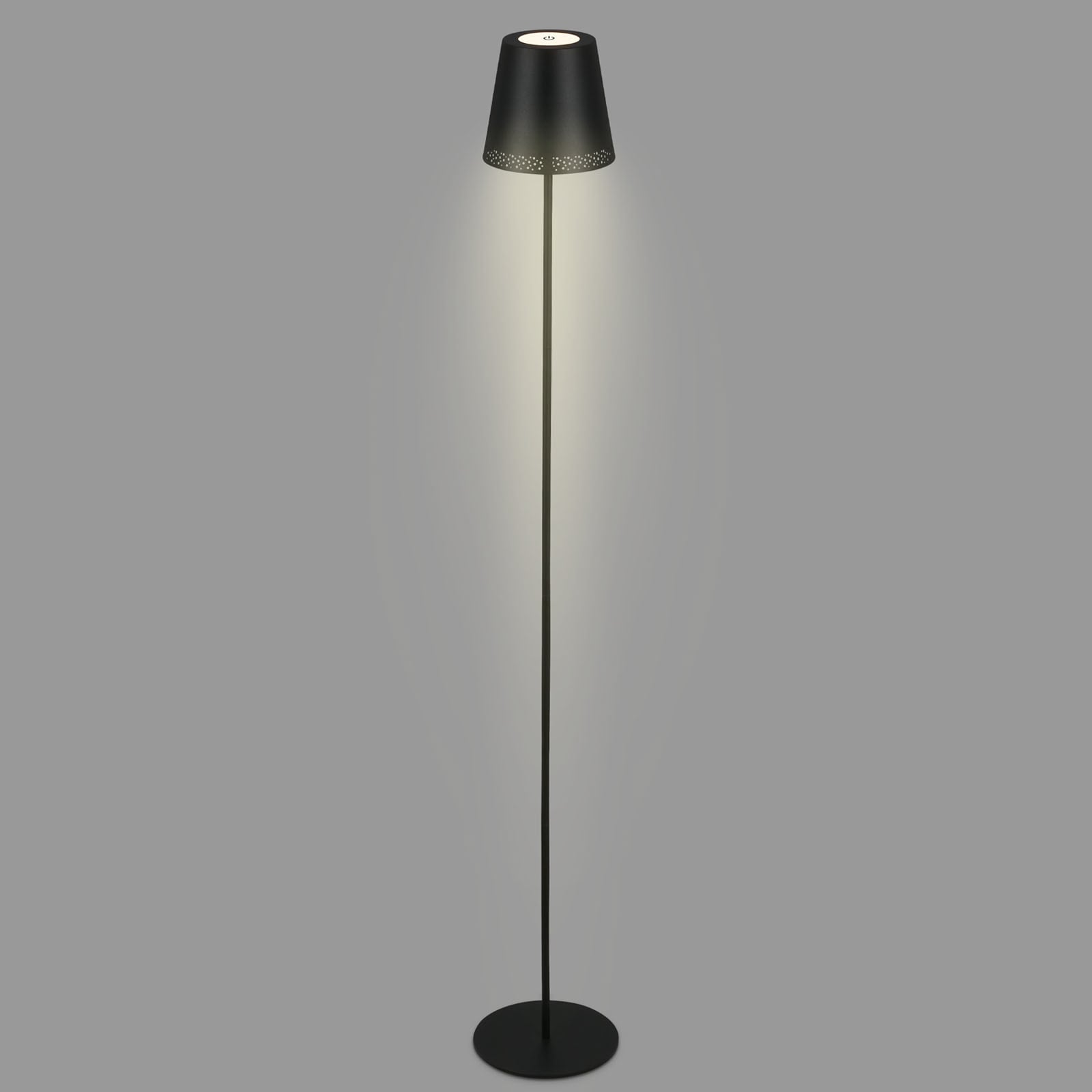 LED oppladbar gulvlampe Kiki høydejusterbar svart IP44 dimbar detalj av lampeskjerm