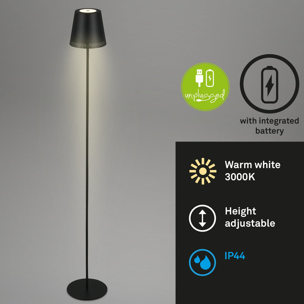 LED oppladbar gulvlampe Kiki høydejusterbar svart IP44 dimbar nærbilde av touchdimmer