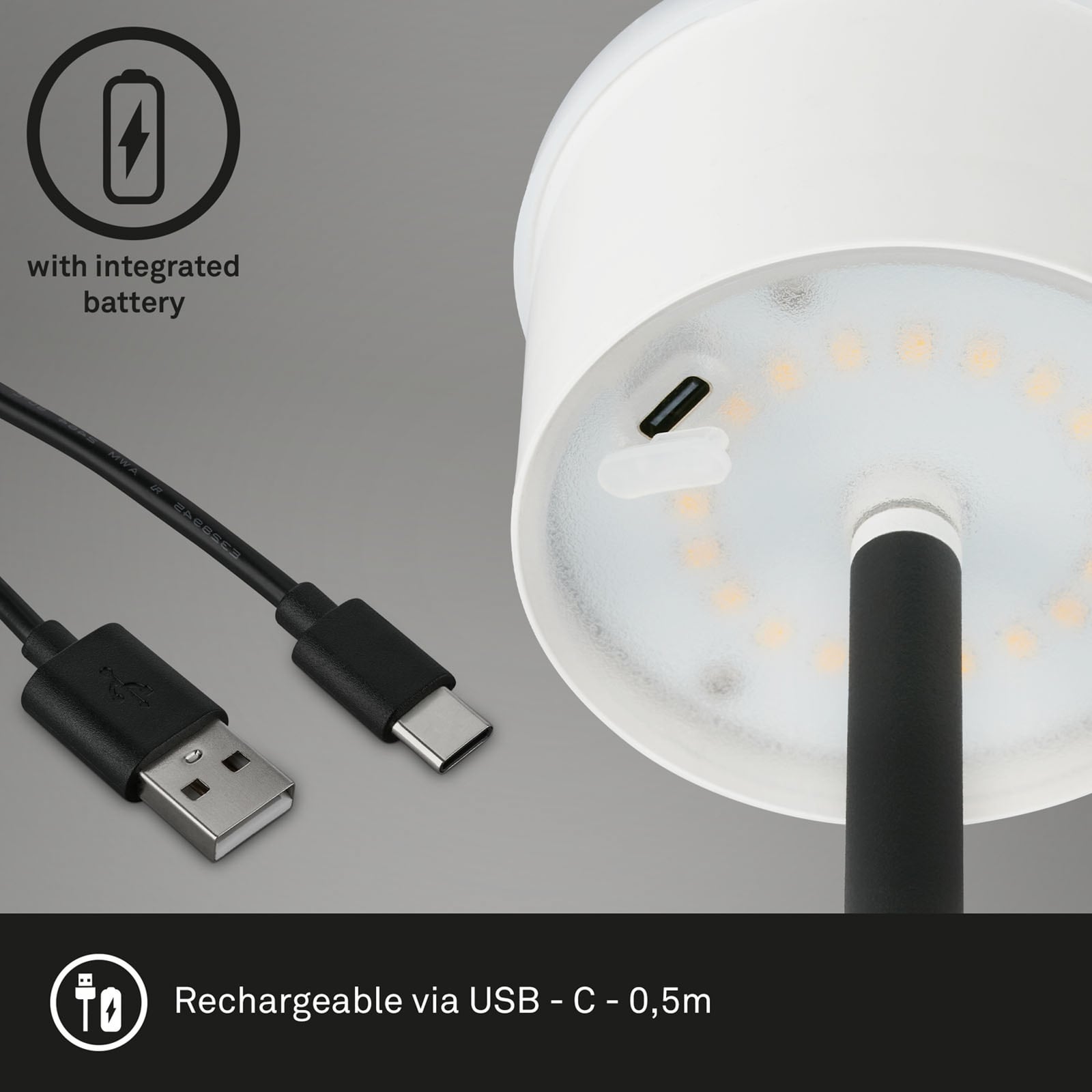 LED oppladbar gulvlampe Kiki høydejusterbar svart IP44 dimbar høydejustering